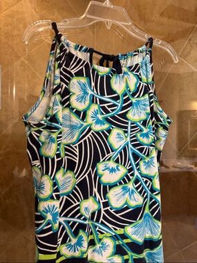 Navy Floral Halter Neck Top with Blue & Lime Print